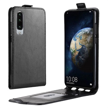 Husă cu clapă verticală Huawei P30 cu slot pentru card - neagră