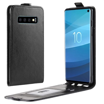 Husă cu clapă verticală pentru Samsung Galaxy S10 cu slot pentru card - neagră