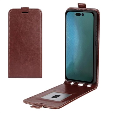Husă Flip Vertical iPhone 14 Pro - cu Slot de Card - Maro