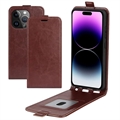 Husă Flip Vertical iPhone 15 Pro - Cu Slot Card - Maro