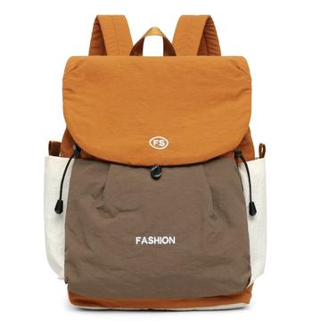 Rucsac din pânză de capacitate mare Vintage Color Block - portocaliu / kaki