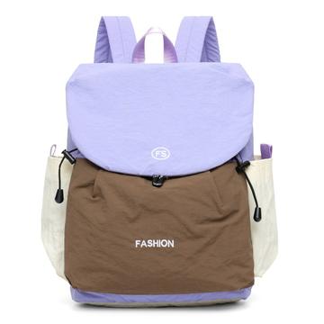 Rucsac din pânză de capacitate mare Vintage Color Block - Violet / Kaki