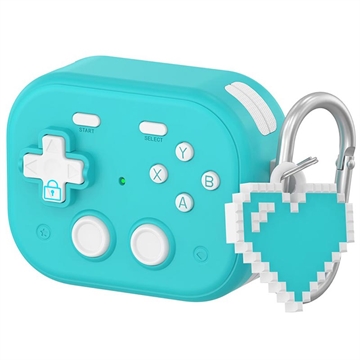 AirPods Pro 3 Vintage Game Console Style Plastic Case cu pandantiv inimă - albastru