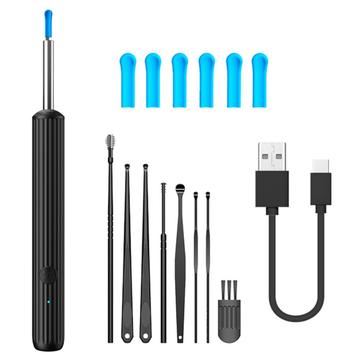 Endoscop vizual pentru curățarea urechii cu lumină LED - negru