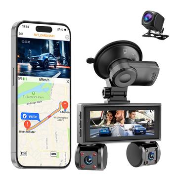 W3 Cameră de bord și cameră spate WiFi cu patru lentile - vizibilitate nocturnă 2K, GPS, detectare a coliziunilor - negru