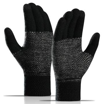WM 1 pereche de mănuși unisex tricotate tricotate mănuși calde Touch Screen Stretch Mittens Knit Lining Gloves - negru