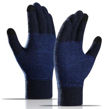 WM 1 pereche de mănuși unisex tricotate tricotate mănuși calde Touch Screen Stretch Mittens Knit Lining Gloves - albastru marin