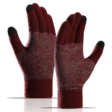 WM 1 pereche de mănuși unisex tricotate tricotate mănuși calde Touch Screen Stretch Mittens Knit Lining Gloves - vin roșu