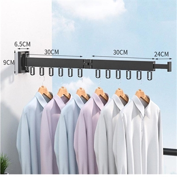 Raft de rufe / uscător de rufe montat pe perete din aluminiu - pliabil, 2 articulații - negru