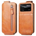 Husă Flip Vertical Xiaomi Poco X4 Pro 5G cu Buzunar cu Fermoar - Maro