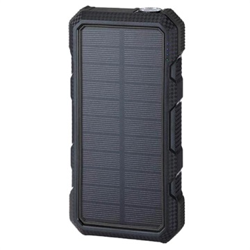 Baterie solară rezistentă la apă/Încărcător fără fir - 20000mAh - Negru