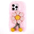Husă TPU iPhone 14 Pro Max - 3D Plush Iarnă cu Blană - Floare Roz