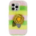 Husă TPU iPhone 14 Pro Max - 3D Plush Iarnă cu Blană - Rosa Galben