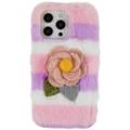 Husă TPU iPhone 14 Pro - 3D Plush Iarnă cu blană - Roz Rosa