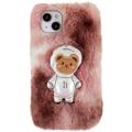 Husă TPU iPhone 14 - 3D Plush Iarnă cu blană - Maro Bear