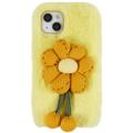 Husă TPU iPhone 14 - 3D Plush Iarnă cu blană - Floare Galben