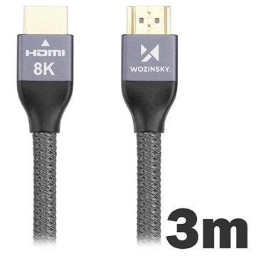 Cablu HDMI 2.1 8K 60Hz / 4K 120Hz / 2K 144Hz - Wozinsky - 3m - Gri