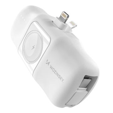 Wozinsky WF16-YLS 5000mAh Lightning Power Bank cu cablu USB-C încorporat și încărcător Apple Watch - 15W - Alb