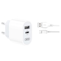 Încărcător de Perete XO L97 Dual-Port cu Cablu MicroUSB - Alb