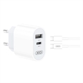 Încărcător de Perete cu Două Porturi XO L97 cu Cablu USB-C - Alb