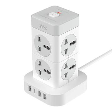 XO WL21 Power Strip cu 8 prize de curent alternativ - 3x USB-A, USB-C - Alb