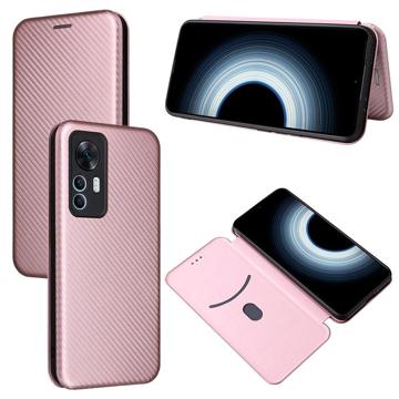 Husă Flip Xiaomi 12T/12T Pro - Fibra de Carbon - Auriu Roze