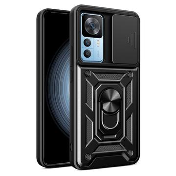 Husă Hibridă Xiaomi 12T Pro cu Inel Rotativ cu Ecran pentru Cameră - Negru