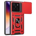 Husă Hibridă Xiaomi 14T Pro cu Inel Rotativ cu Ecran pentru Cameră - Roșu