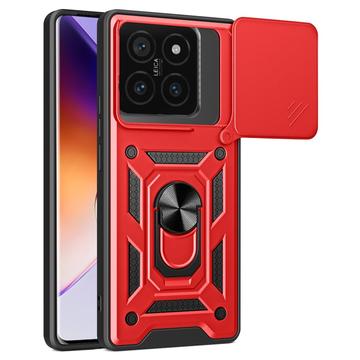 Husă Hibridă Xiaomi 14T Pro cu Inel Rotativ cu Ecran pentru Cameră - Roșu