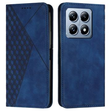 Husa portofel cu model romb Xiaomi 14T cu închidere magnetică - albastru
