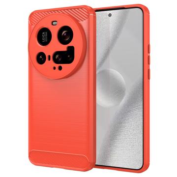 Husă TPU Brushed Xiaomi 15 Ultra - Fibră de Carbon - Roșu