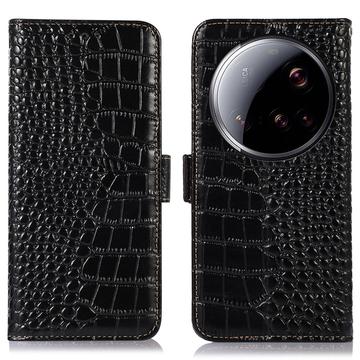 Husă Piele Portofel cu RFID Xiaomi 15 Ultra - Crocodile - Negru