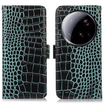 Husă Piele Portofel cu RFID Xiaomi 15 Ultra - Crocodile - Verde
