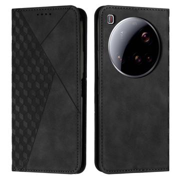 Husa portofel cu model romb Xiaomi 15 Ultra cu închidere magnetică - negru