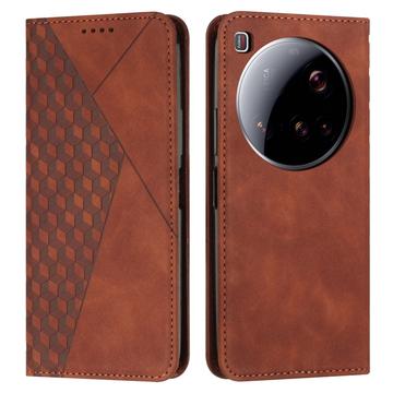 Husa portofel cu model romb Xiaomi 15 Ultra cu închidere magnetică - Maro