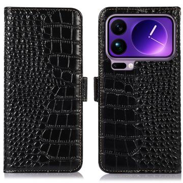Husă Piele Portofel cu RFID Xiaomi 17 Pro - Crocodile - Negru