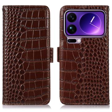 Husă Piele Portofel cu RFID Xiaomi 17 Pro - Crocodile - Maro