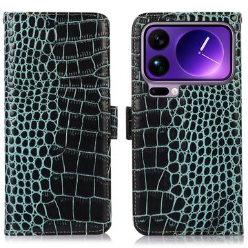 Husă Piele Portofel cu RFID Xiaomi 17 Pro - Crocodile - Verde