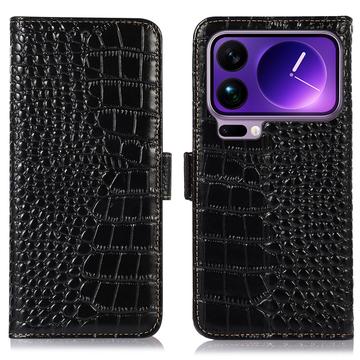 Husă Piele Portofel cu RFID Xiaomi 17 Pro Max - Crocodile - Negru