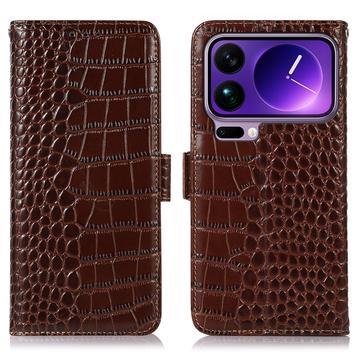 Husă Piele Portofel cu RFID Xiaomi 17 Pro Max - Crocodile - Maro