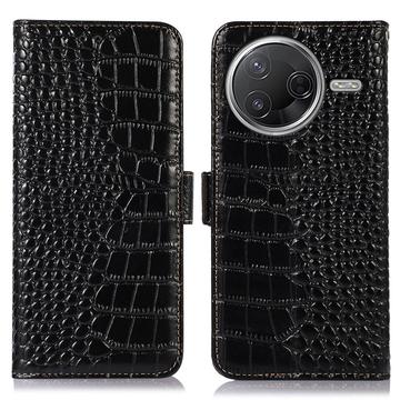Husă Piele Portofel cu RFID Xiaomi Poco F7 Pro - Crocodile - Negru