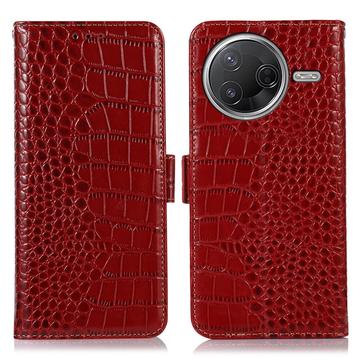 Husă Piele Portofel cu RFID Xiaomi Poco F7 Pro - Crocodile - Roșu