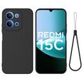 Husă din silicon lichid Xiaomi Redmi 15C cu curea de mana - negru