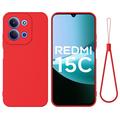 Husă din silicon lichid Xiaomi Redmi 15C cu curea de mana - Roșu