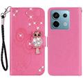 Xiaomi Redmi Note 13 Pro/Poco X6 Bufniță Rhinestone portofel caz - Roz Intens