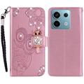 Xiaomi Redmi Note 13 Pro/Poco X6 Bufniță Rhinestone portofel caz - Auriu Roze