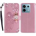 Xiaomi Redmi Note 13 Pro/Poco X6 Bufniță Rhinestone portofel caz - Auriu Roze