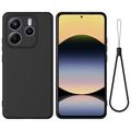 Husă din silicon lichid Xiaomi Redmi Note 14 5G cu curea de mana - negru