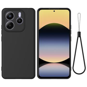 Husă din silicon lichid Xiaomi Redmi Note 14 5G cu curea de mana - negru