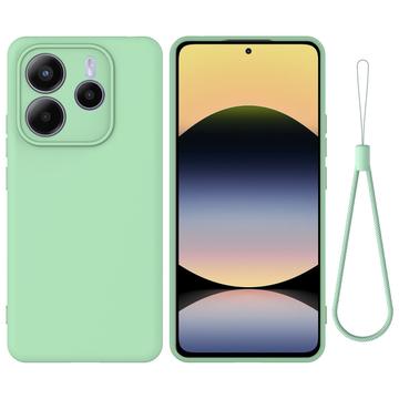 Husă din silicon lichid Xiaomi Redmi Note 14 5G cu curea de mana - verde